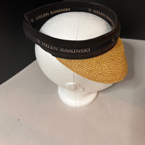 Helen Kaminski Tan Sun Visor straw Hat Brown Black Band 9” Bib gardening - Picture 4 of 11